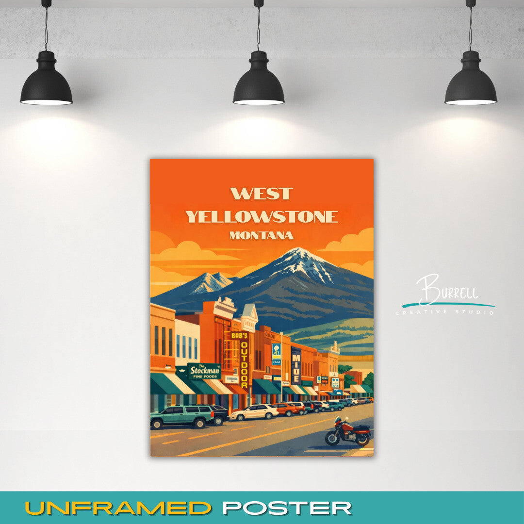 West Yellowstone Montana Downtown Travel Posters & Wall Art Poster Print