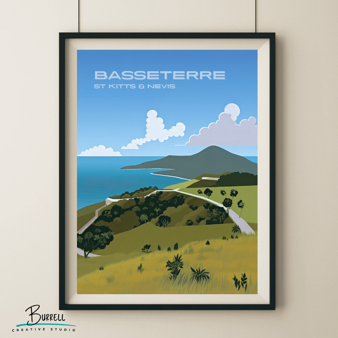 Basseterre St Kitts Timothy Hill Overlook Travel Poster & Wall Art Poster Print