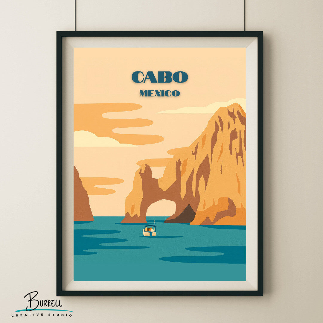 Cabo Mexico Arch Coastal View Travel Poster & Wall Art Poster Print