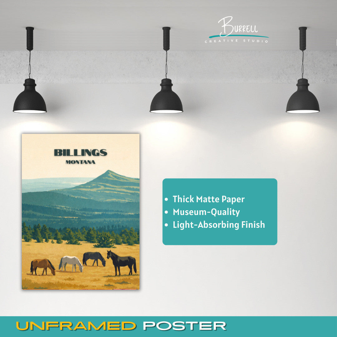 Billings Montana Wild Horses Travel Posters & Wall Art Poster Print