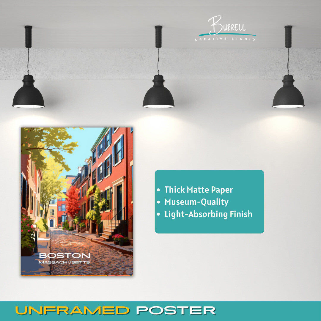 Boston Massachusetts Beacon Hill Neighborhood Travel Poster & Wall Art Poster Print