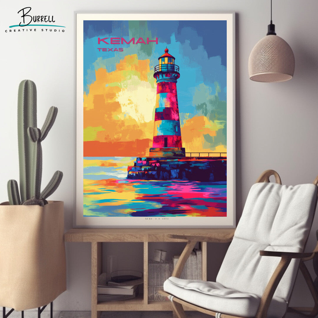 Kemah Texas Lighthouse Travel Poster & Wall Art Poster Print