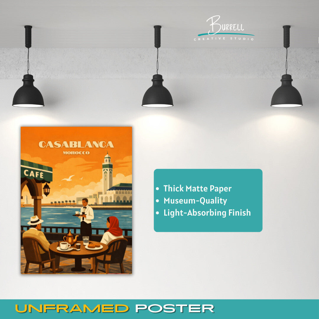 Casablanca Morocco Cafe View Travel Poster & Wall Art Poster Print