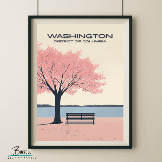 Washington District Of Columbia Tidal Basin Cherry Blossom Travel Poster & Wall Art Poster Print