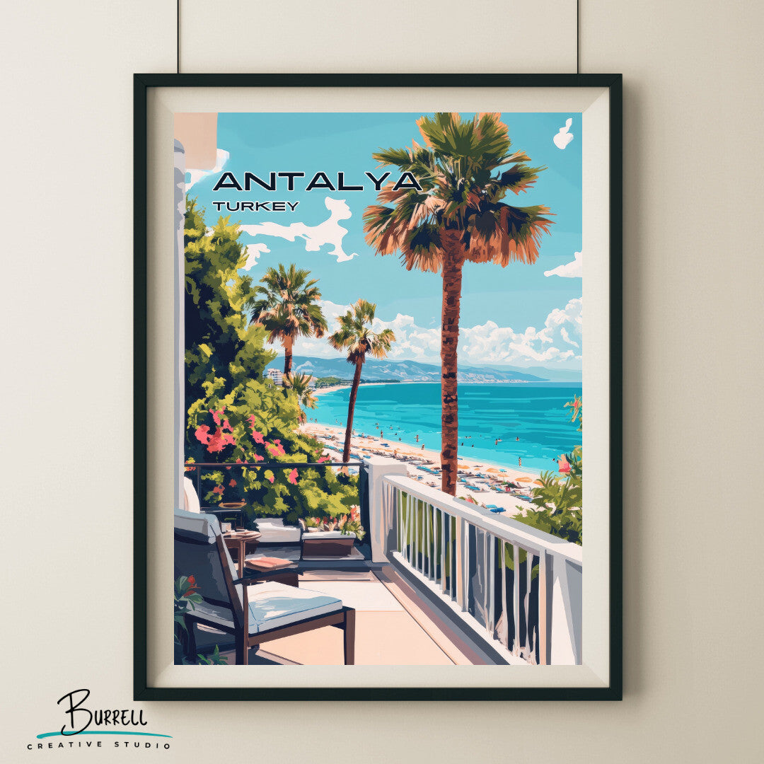 Antalya Türkiye Lara Beach View Travel Poster & Wall Art Poster Print