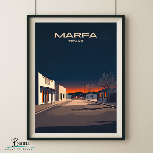 Marfa Texas Mystery Lights Travel Poster & Wall Art Poster Print