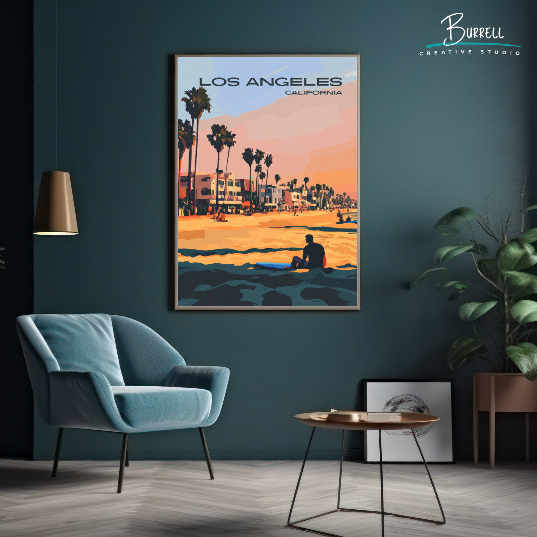 Los Angeles California Venice Beach Travel Poster & Wall Art Poster Print