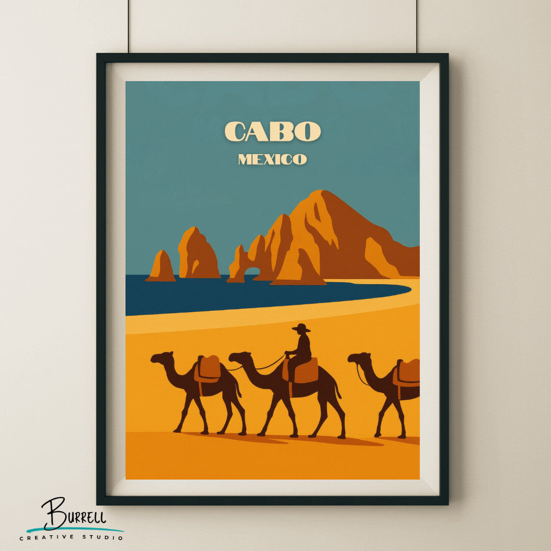 Cabo Mexico Camel Tour Travel Poster & Wall Art Poster Print