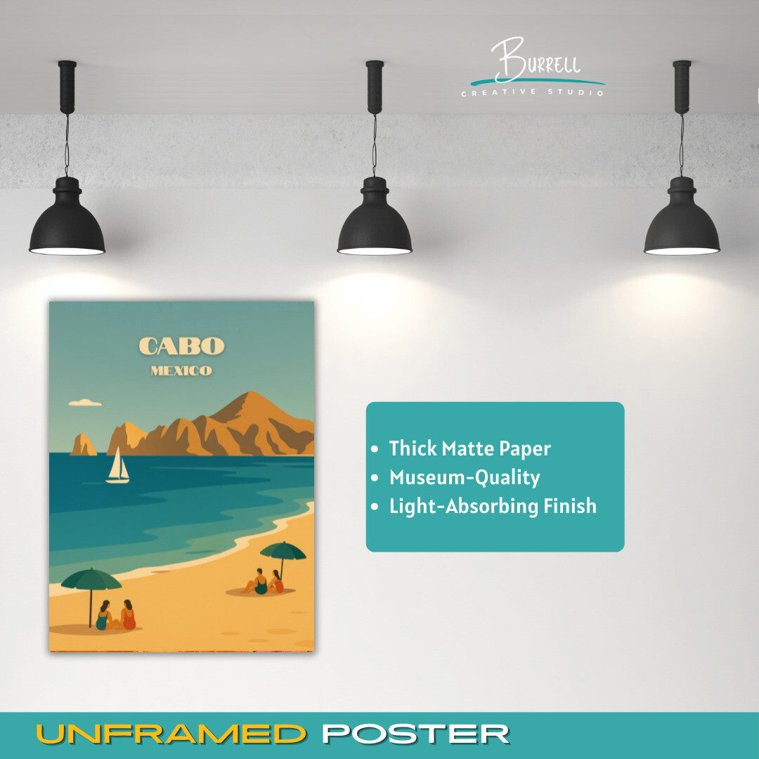 Cabo Mexico Medano Beach Travel Poster & Wall Art Poster Print