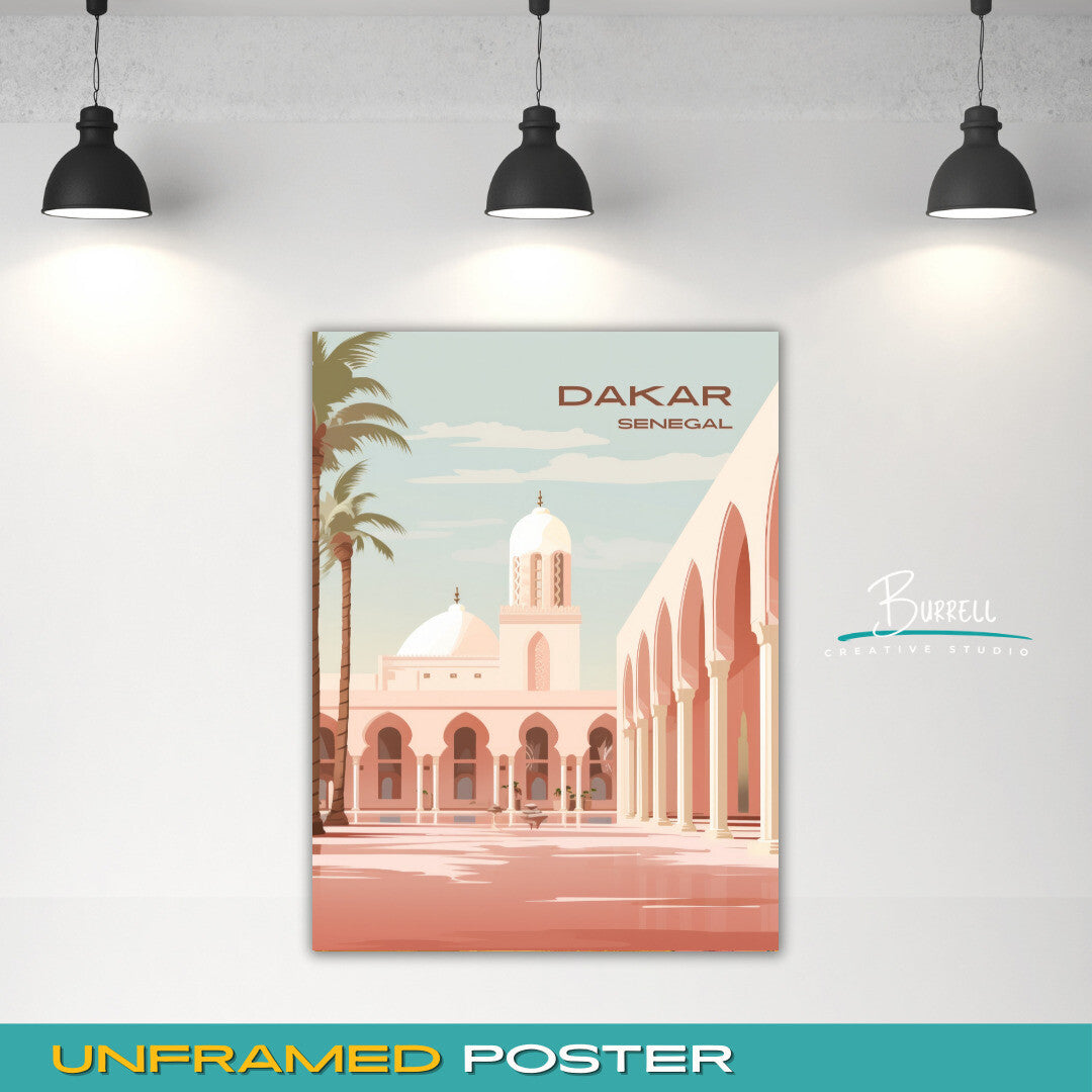 Dakar Senegal Grand Mosque Travel Poster & Wall Art Poster Print