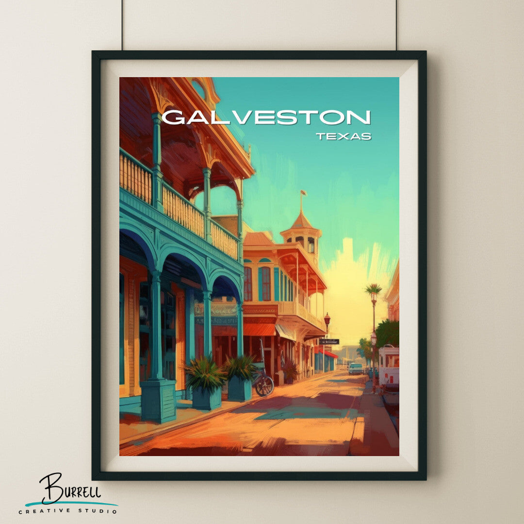 Galveston Texas Architecture Travel Poster & Wall Art Poster Print