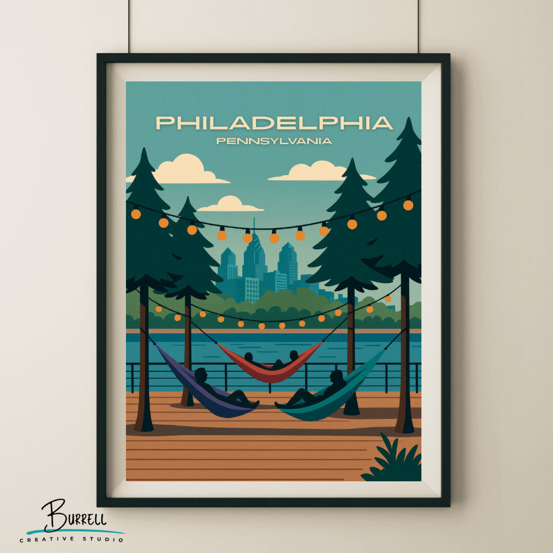 Philadelphia Pennsylvania Spruce Street Harbor Park Travel Poster & Wall Art Poster Print