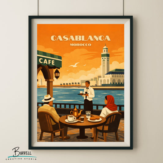 Casablanca Morocco Cafe View Travel Poster & Wall Art Poster Print