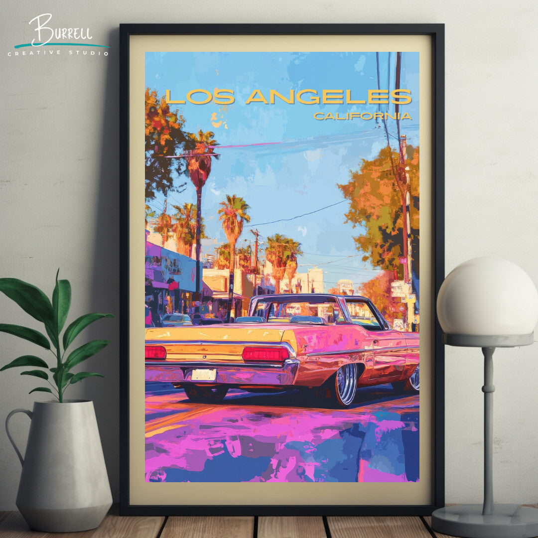 Los Angeles California Antique Car Travel Poster & Wall Art Poster Print