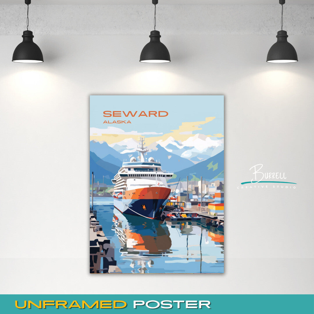 Seward Alaska Cruise Port Travel Poster & Wall Art Poster Print