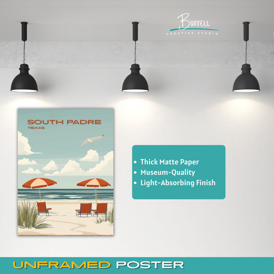 South Padre Texas Beach View Travel Poster & Wall Art Poster Print