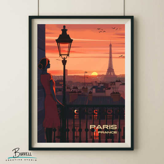Paris France Eiffel Tower Travel Poster & Wall Art Poster Print
