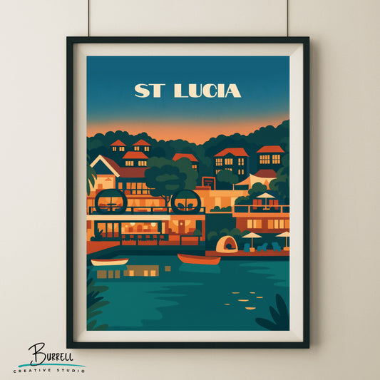 Marigot St Lucia Bay Hillside Travel Poster & Wall Art Poster Print