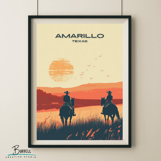 Amarillo Texas Scenic Horseback Riding Travel Poster & Wall Art Poster Print