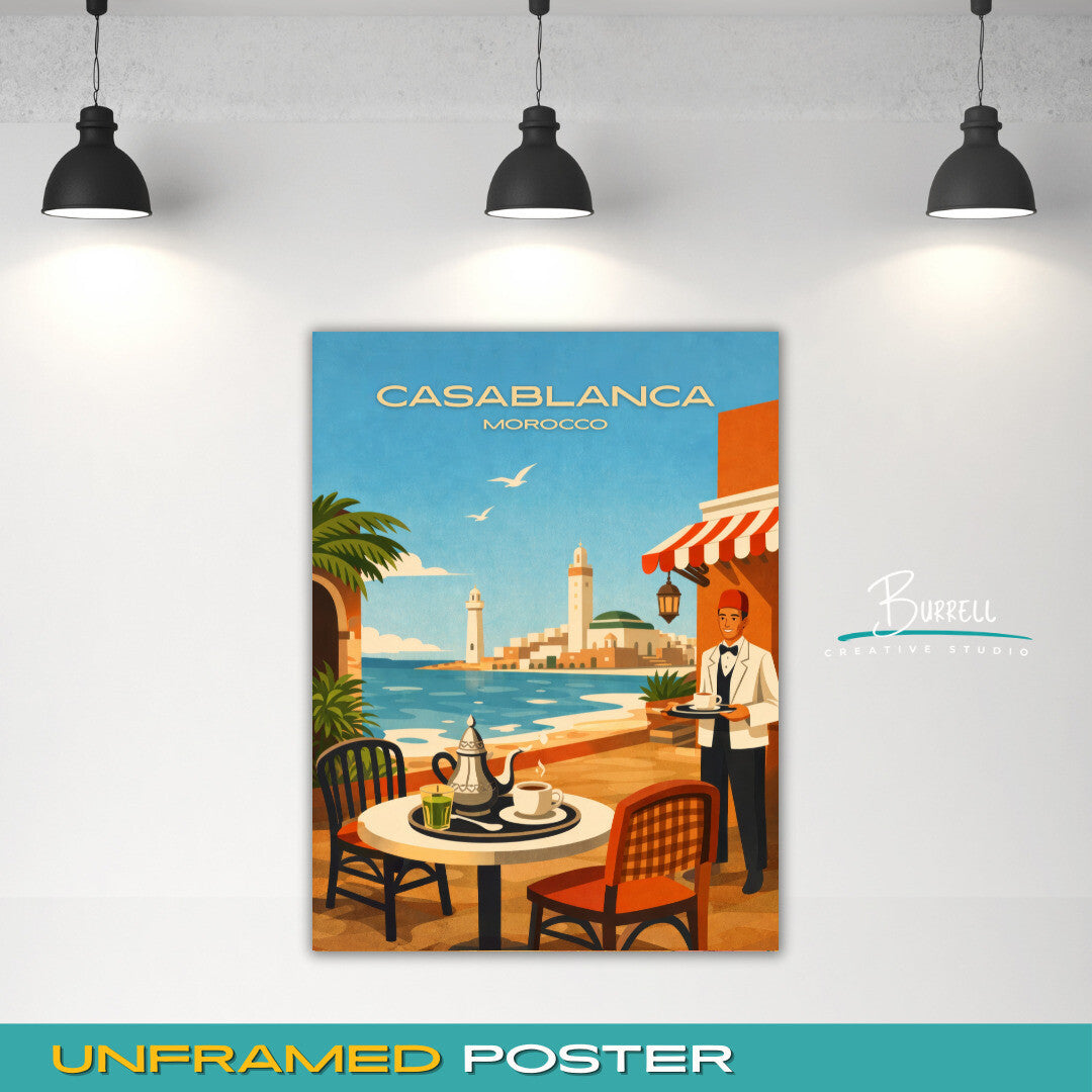 Casablanca Morocco Cafe Travel Poster & Wall Art Poster Print