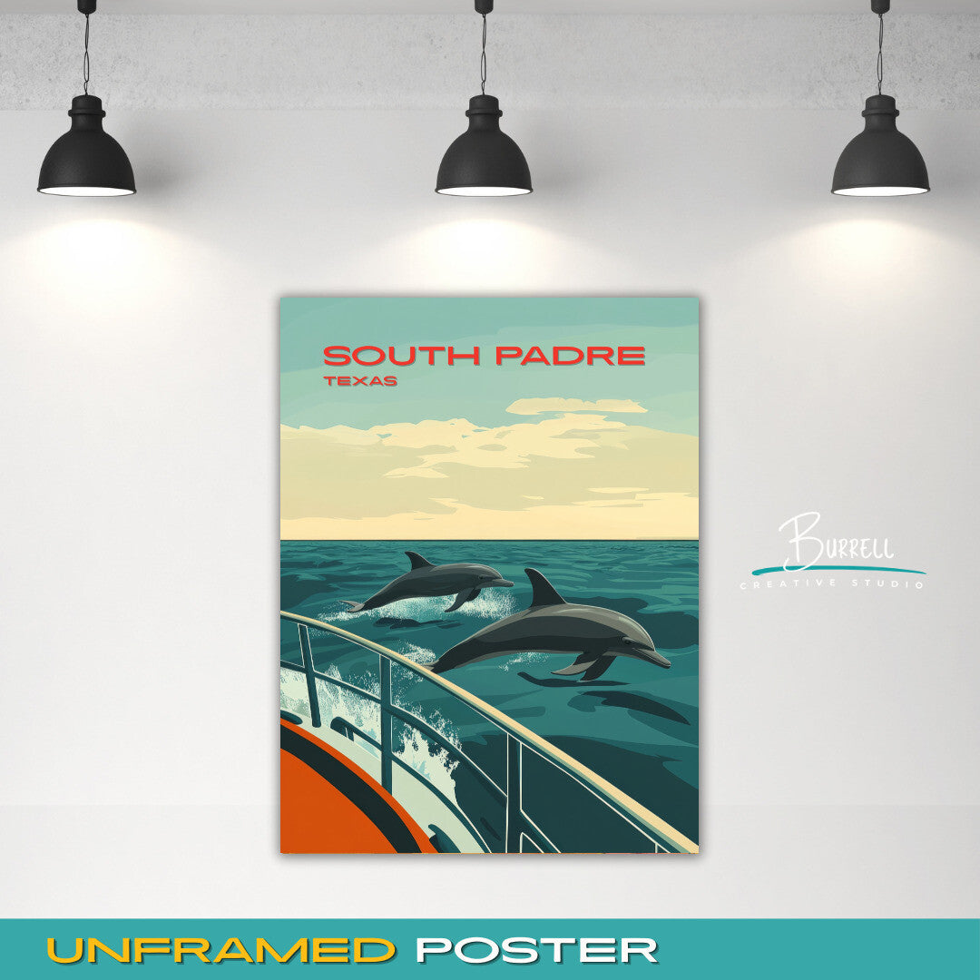 South Padre Texas Dolphin Tours Travel Poster & Wall Art Poster Print