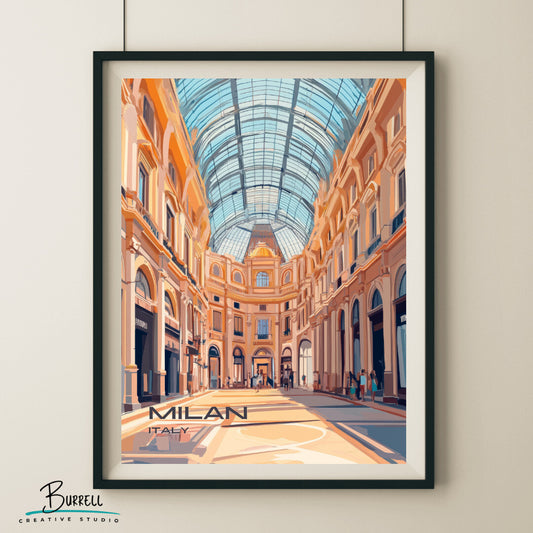 Milan Italy Galleria Vittorio Emanuele II Travel Poster & Wall Art Poster Print