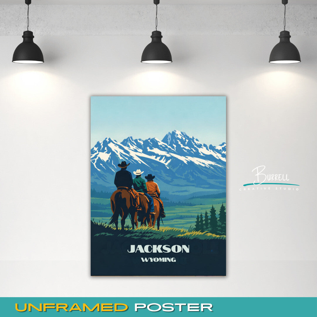 Jackson Wyoming Horseback Riding Travel Posters & Wall Art Poster Print
