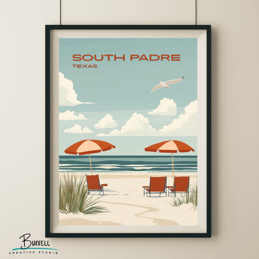 South Padre Texas Beach View Travel Poster & Wall Art Poster Print