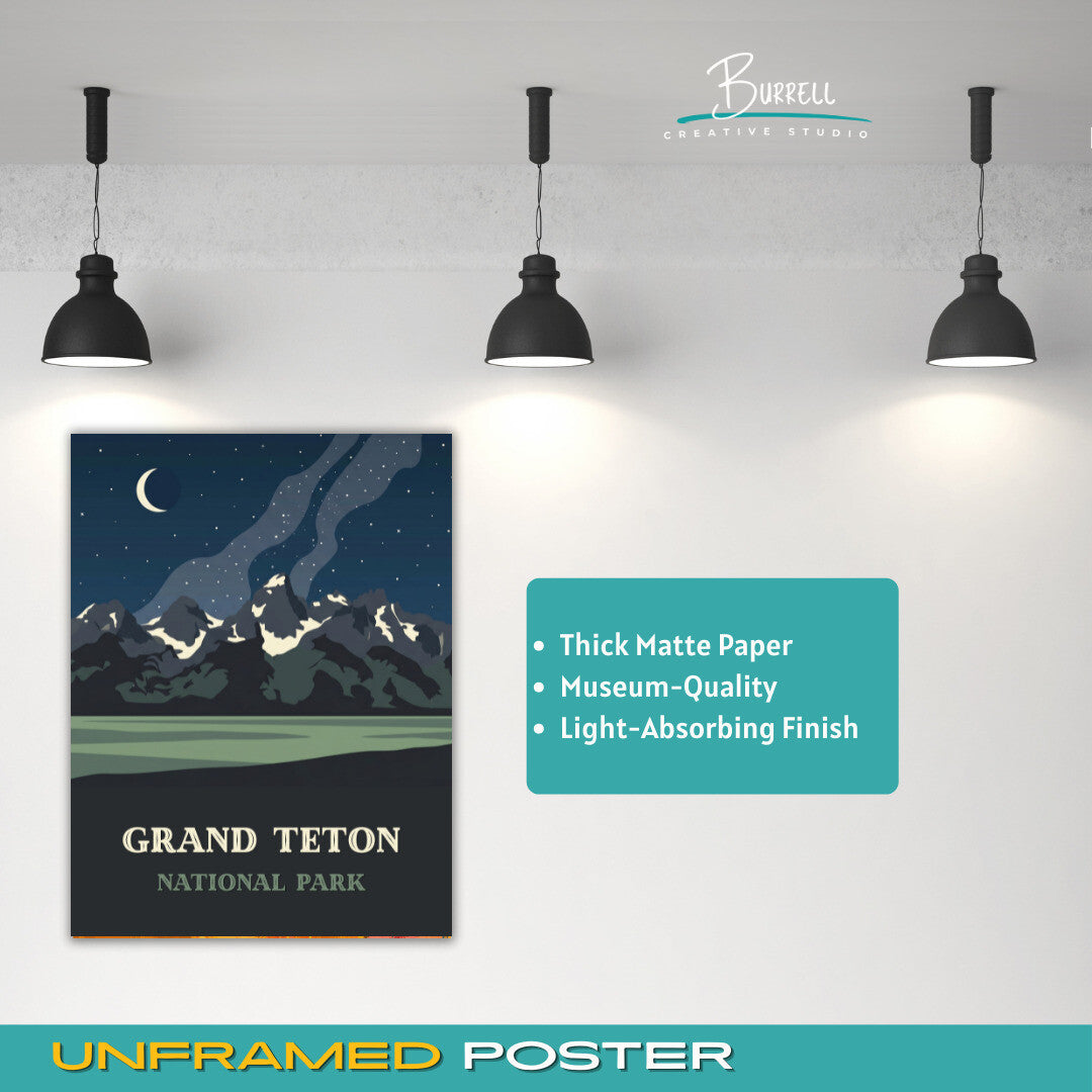 Grand Teton National Park Wyoming Night Skys Travel Posters & Wall Art Poster Print