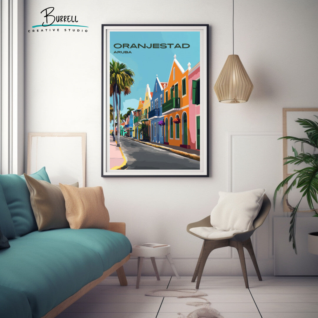 Oranjestad Aruba Dutch Architecture Travel Poster & Wall Art Poster Print