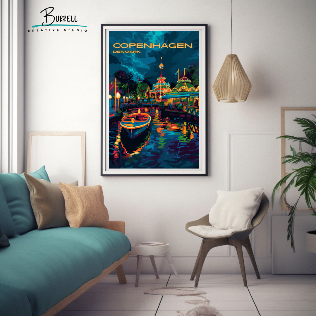 Copenhagen Denmark Tivoli Garden Travel Poster & Wall Art Poster Print