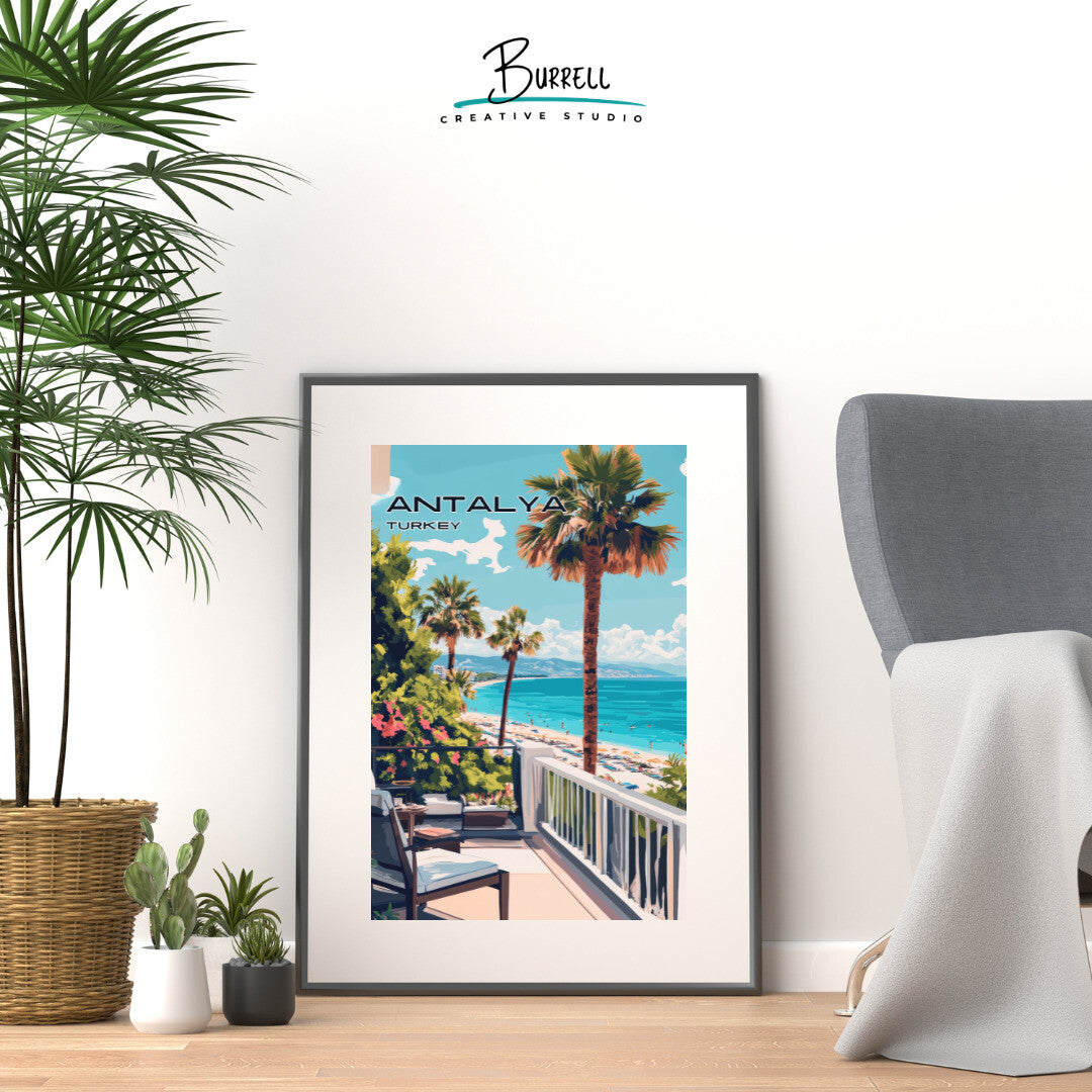 Antalya Türkiye Lara Beach View Travel Poster & Wall Art Poster Print