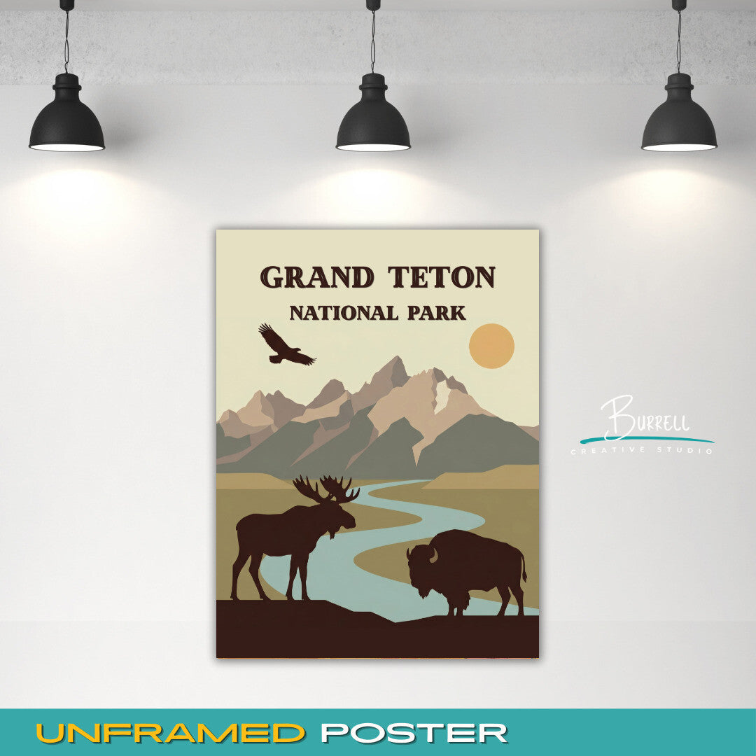 Grand Teton National Park Wyoming Wildlife Travel Posters & Wall Art Poster Print