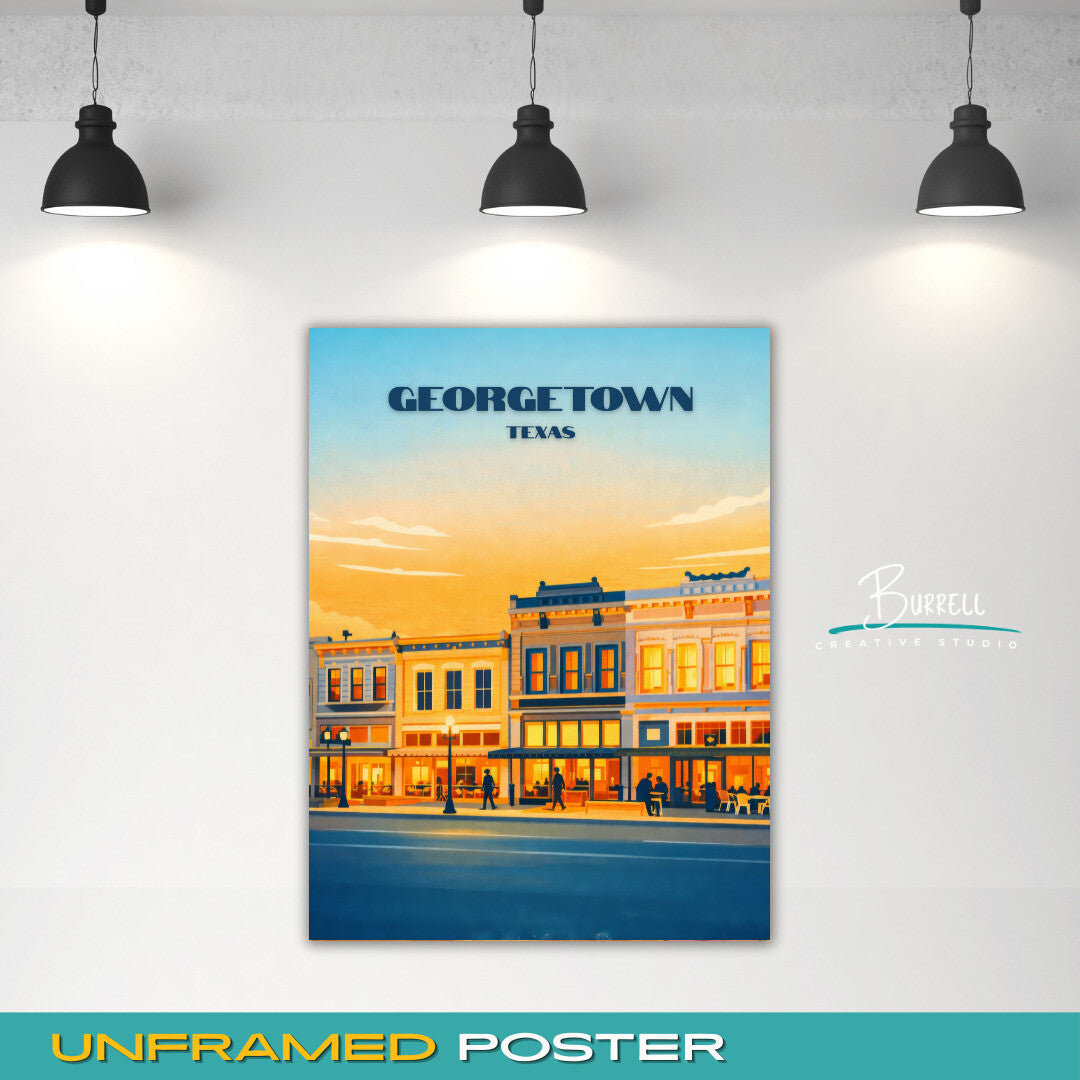 Georgetown Texas Historic Downtown Wuare Travel Poster & Wall Art Poster Print