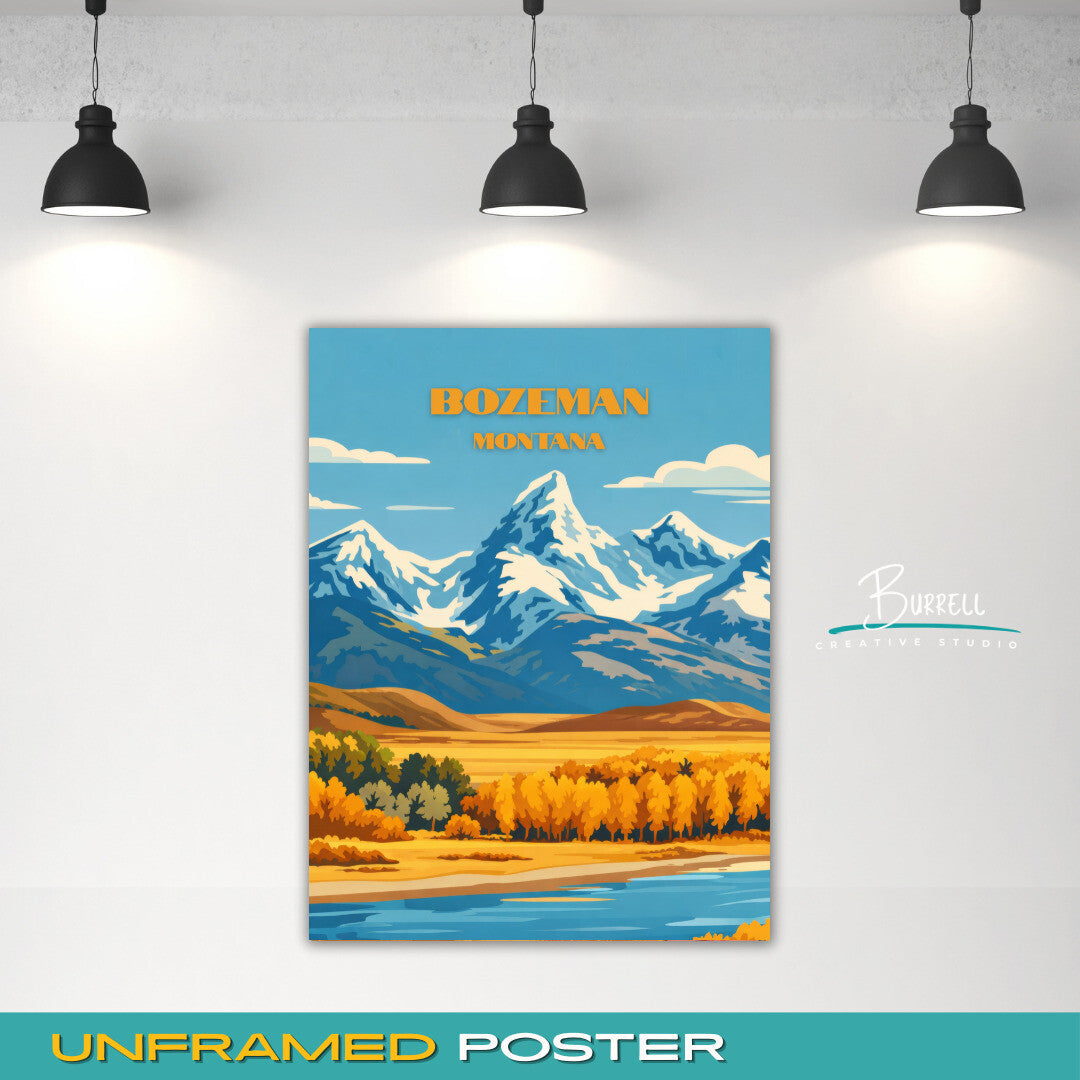 Bozeman Montana Mountain Scenery Travel Posters & Wall Art Poster Print