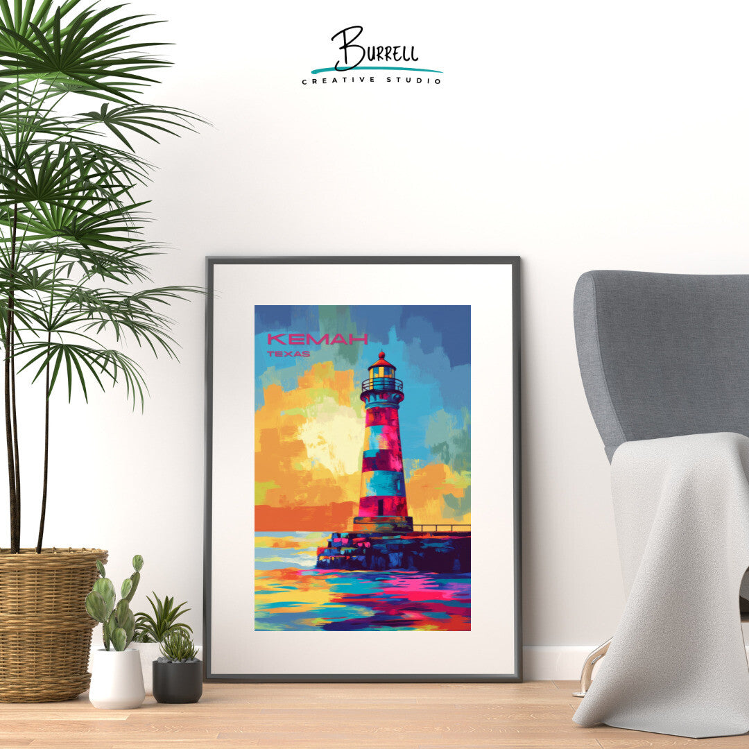 Kemah Texas Lighthouse Travel Poster & Wall Art Poster Print