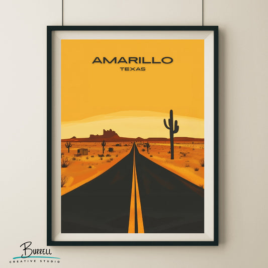 Amarillo Texas Scenic Landscape Travel Poster & Wall Art Poster Print