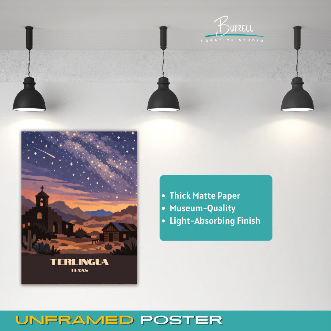 Terlingua Texas Night SKy Travel Poster & Wall Art Poster Print