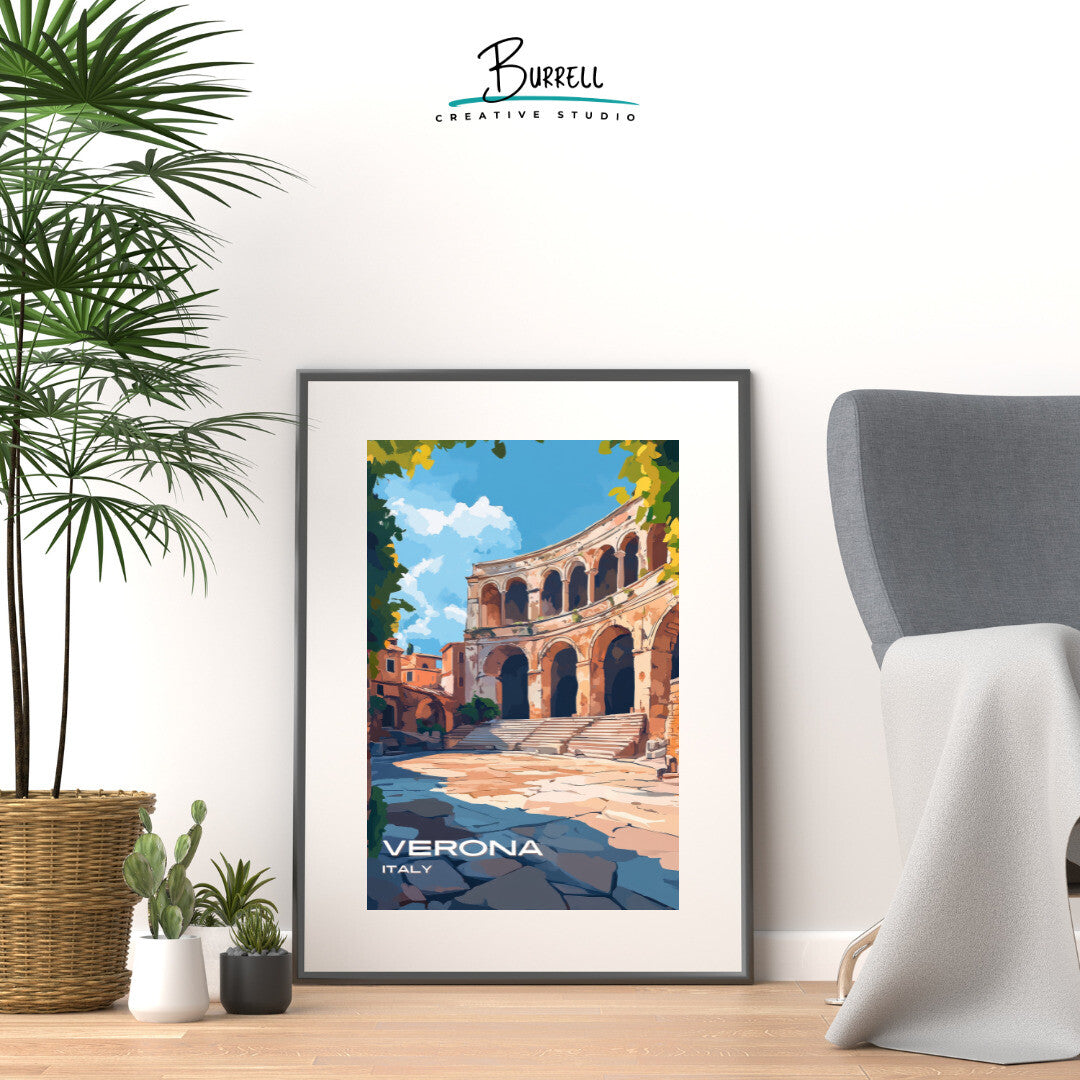 Verona Italy Arena Travel Poster & Wall Art Poster Print