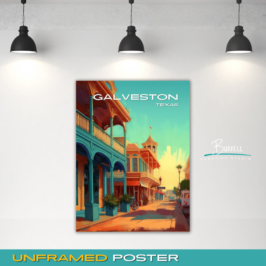 Galveston Texas Architecture Travel Poster & Wall Art Poster Print