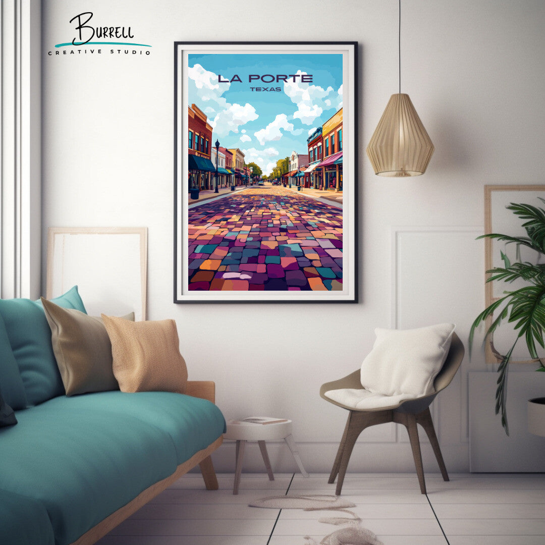 La Porte Texas Main Street Travel Poster & Wall Art Poster Print