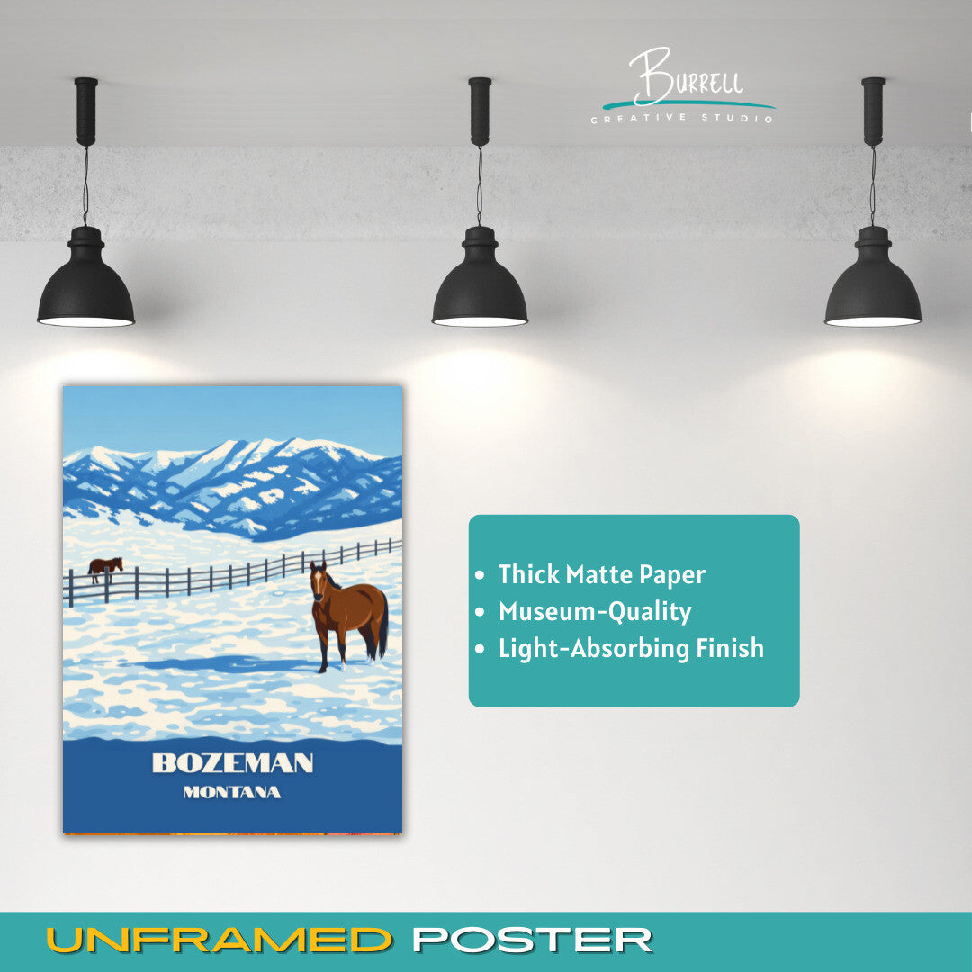 Bozeman Montana Winter Scenery Travel Posters & Wall Art Poster Print