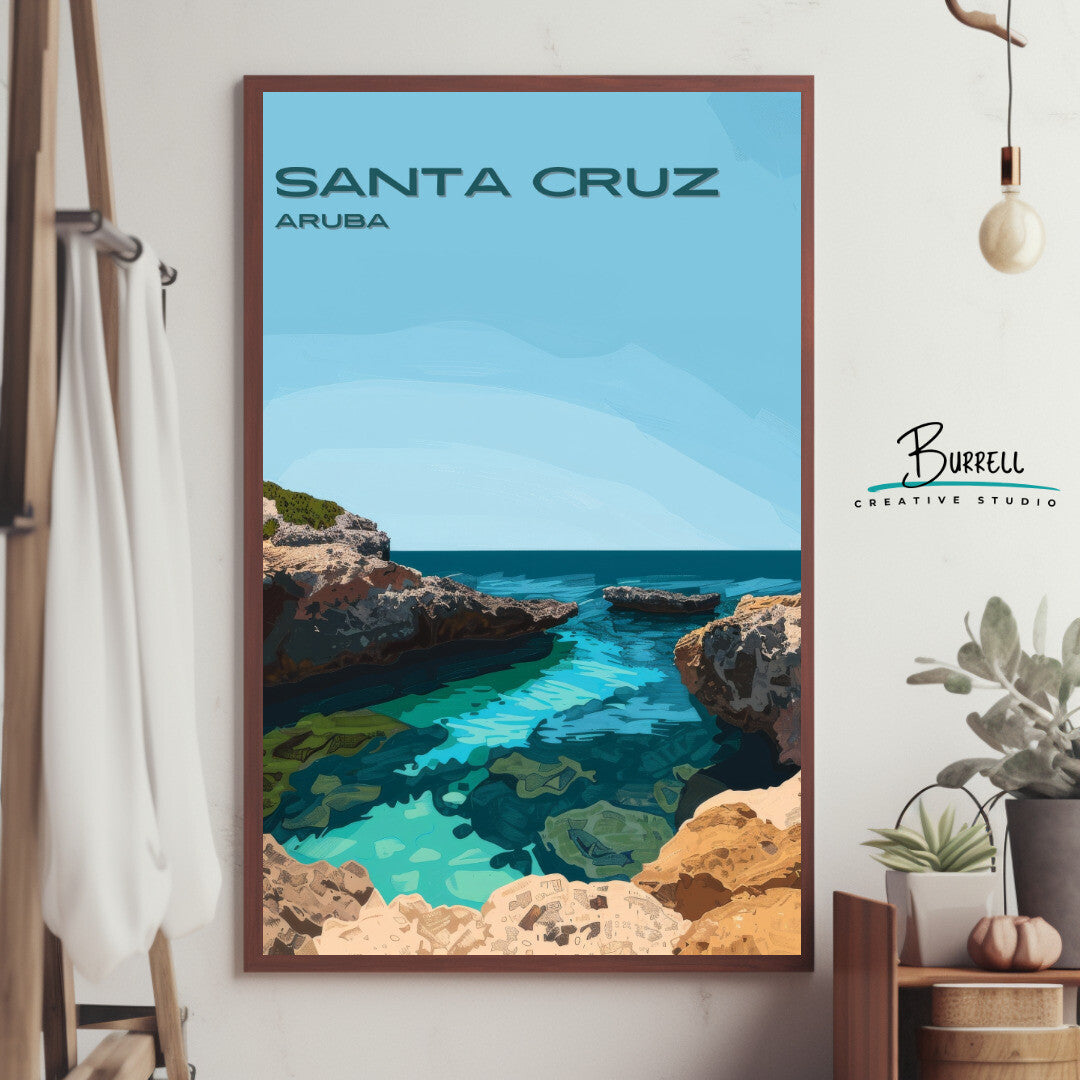 Santa Cruz Aruba Conchi Natural Pool Travel Poster & Wall Art Poster Print