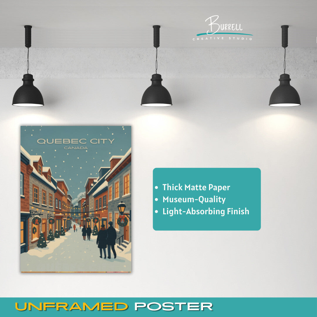 Quebec City Canada Wintery Quartier Cetit Champlain Travel Poster & Wall Art Poster Print