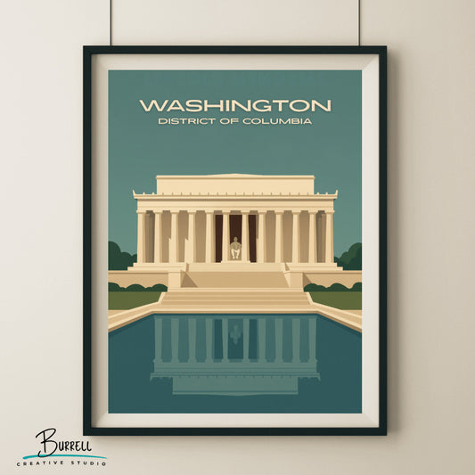 Washington District Of Columbia Lincoln Memorial Travel Poster & Wall Art Poster Print