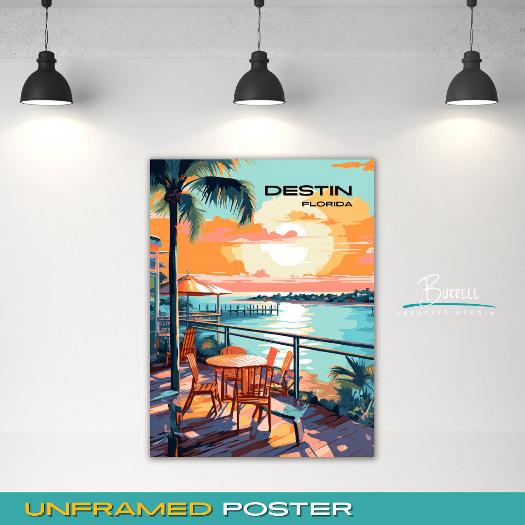 Destin Florida Harbor Boardwalk Travel Poster & Wall Art Poster Print