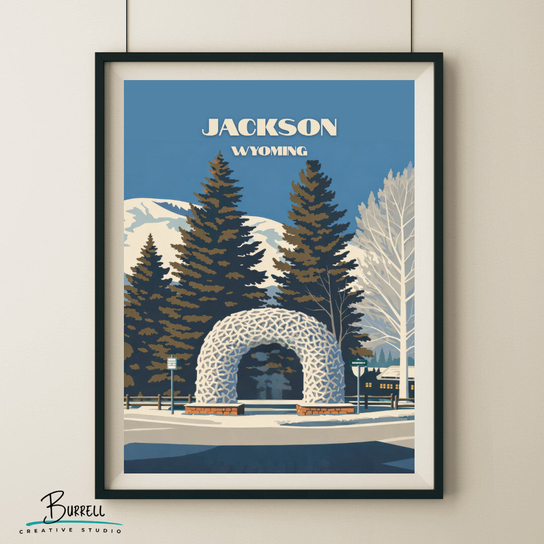 Jackson Wyoming Hole Elk Antler Arch Travel Posters & Wall Art Poster Print