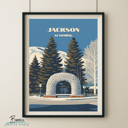Jackson Wyoming Hole Elk Antler Arch Travel Posters & Wall Art Poster Print