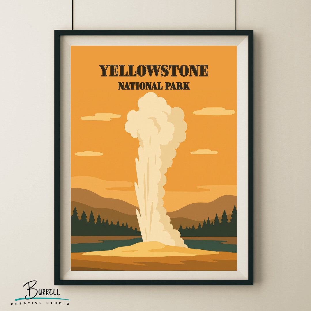 Yellowstone National Park Wyoming Geyser Travel Posters & Wall Art Poster Print