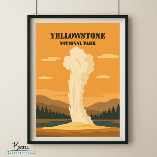Yellowstone National Park Wyoming Geyser Travel Posters & Wall Art Poster Print